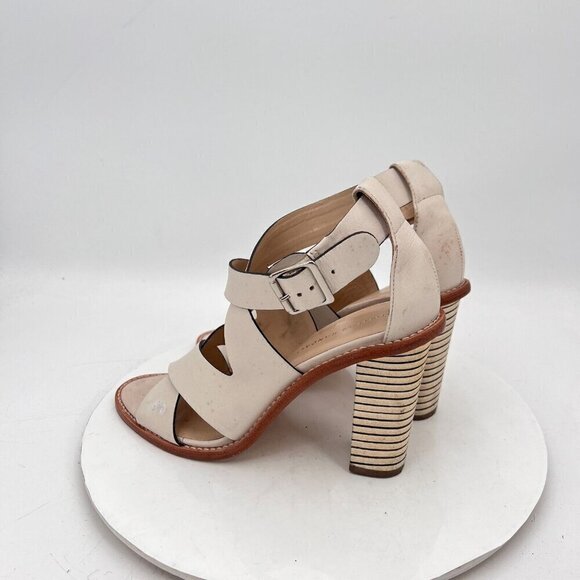 Loeffler Randall Women Size 10B Cream Beige Leather Peep Toe Buckle Heel Sandal - Picture 9 of 16